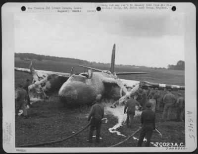 Thumbnail for Consolidated > Fire-Fighters Of The 386Th Bomb Group Used Foamite To Extinguish The Blaze On A Martin B-26 Marauder Which Crash-Landed At Its Base In Great Dunmow, Essex, England On 15 June 1944.