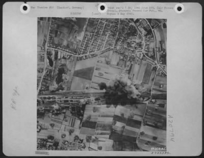 Consolidated > Bendorf Rail Yards, Target For 9Th Af Martin B-26 Marauder Bombers On April 11 1945.  This Strik Photo Of Their Attack Was Taken By North American P-51 Mustang Tact. Reconnaissance Pilot, 1St Lt. Miguel R. Rodriguez, San Marino, Calif.  In Addition To The
