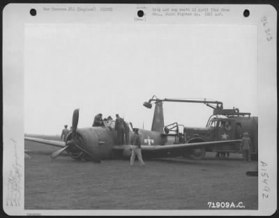 Thumbnail for Consolidated > The Fire Truck Stands Ready To Spray The Damaged Vultee A-35 (A/C 131313) With Foamite In The Event A Fire Starts After The Plane Crash-Landed At The 364Th Fighter Group Base, 67Th Fighter Wing At 8Th Air Force Station F-375, Honnington, England.  6 March