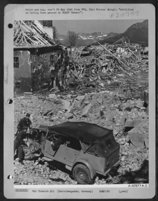 Thumbnail for Consolidated > Berchtesgaden, Germany -- Amid The Scenic Beauty Of The Bavarian Alps, The Raf Found And Bombed Barracks Of The Ss Troops Guarding Hitler'S Retreat.  Resting In A Large Bomb Crater, The 101St Airborne Division'S 327Th Glider Infantry Regiment'S Men Discov