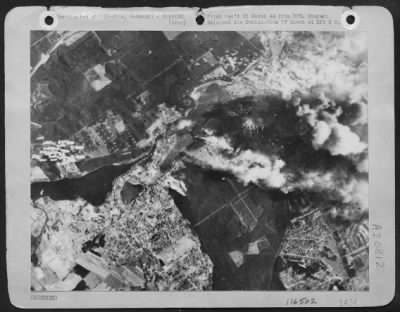 Consolidated > Straight To The Heart -- Boeing B-17 "Flying  Fortresses" And Consolidated B-24 Liberators Of The Us 8Th Af Again Penetrated Germany'S Defenses To Strike Targets In Berlin Wednesday, 8 March 44.  Hurtling Earthward, Left Center, Go American Messengers Of