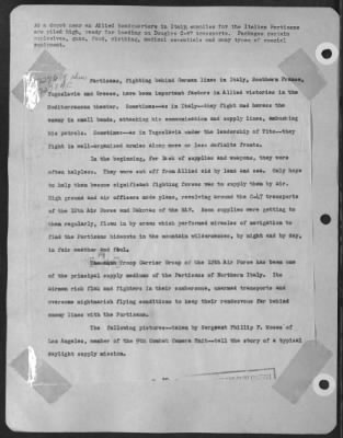 Consolidated > At A Depot Near An Allied Headquarters In Italy, Supplies For The Italian Partisans Are Piled High, Ready For Loading On Douglas C-47 Transports.  Packages Contain Explosives, Guns, Food, Clothing, Medical Essentials And Many Types Of Special Equipment.