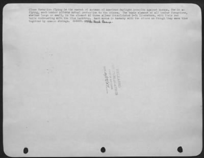 Thumbnail for Consolidated > Close formation flying is the secret of success of American daylight assaults against Europe, for in so flying, each bomber afofrds mutual protection to the others. The basic element of all bomber formations, whether large or small, is the element