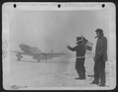 Thumbnail for Consolidated > Despite an icy crust of snow blanketing the runways, North American P-51 Mustangs of a Fighter Group, commanded by Lt. Col. John P. Randolph of Schertz, Texas, carried on to escort U.S. bombers blasting at Rundstedt's supply lines on the