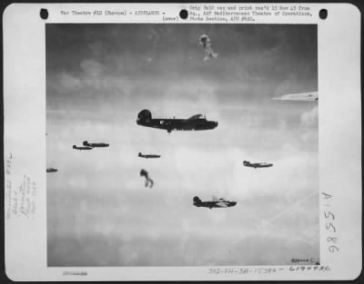 Thumbnail for Consolidated > Despite Flak Bursting All Around Them, These Consolidated B-24 "Liberators" Of The 15Th Air Force Continue In Formation To Bomb Enemy Installations Somewhere In Europe.