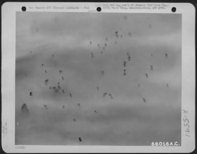 Thumbnail for Consolidated > Bursts Of Deadly Flak Appears As Innocent Puffs Of Smoke, But Each Burst Showers Approximately 1400 Jagged Pieces Of Metal At Any Plane Near It.  381St Bomb Group. Europe.