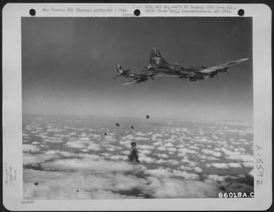 Thumbnail for Consolidated > Boeing B-17 "Flying Fortresses"Of The 381St Bomb Group Encounter Flak Opposition As They Wing Their Way Toward The Target, Somewhere In Europe. 5 February 1945.