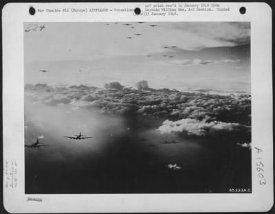 Thumbnail for Consolidated > Boeing B-17 Flying Fortresses Of The 381St Bomb Group, En Route To Bomb Enemy Installations Somewhere In Europe.  These Fortresses Are Stationed In England.