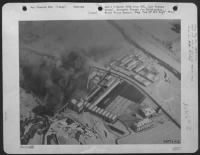 Consolidated > Factory Near Parma In Northern Italy During Bombing And Strafing Attack By A Single Republic P-47 Thunderbolt Of The 12Th Af February 10, 1945.  The Factory Had Been Serving War Needs Of The Germans.