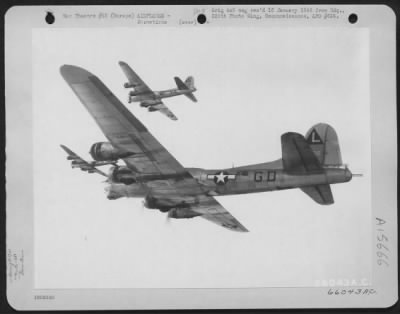 Thumbnail for Consolidated > Boeing B-17 Flying Fortresses, Of The 381St Bomb Group, Drone On Toward Enemy Targets In Europe.