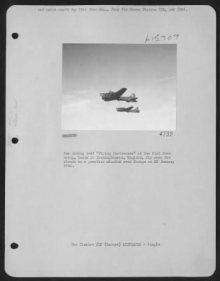 Consolidated > Two Boeing B-17 Flying Fortresses Of The 91St Bomb Group, Based At Bassingbourne, England, Fly Over Clouds On A Practice Mission Over Europe On 28 January 1944.