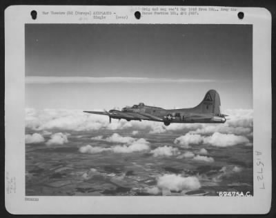 Thumbnail for Consolidated > Boeing B-17 "Flying Fortress" (A/C No. 48324) Of The 91St Bomb Group Drones Over Fleecy Clouds Enroute To Bomb Nazi Installations In Europe.