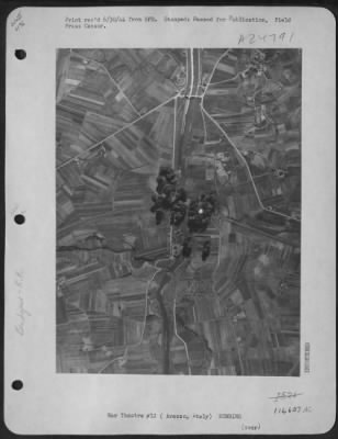 Thumbnail for Consolidated > Bullseye - Full Area View Of The April 2Nd Marauder Raid On The Rail Bridges Across The Arno River At Arezzo Junction, Nerve Center In The Rail System Through Middle Italy.