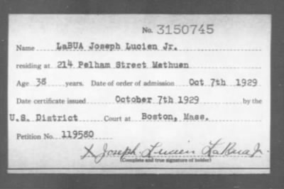 1929 > LaBUA Joseph Lucien Jr.