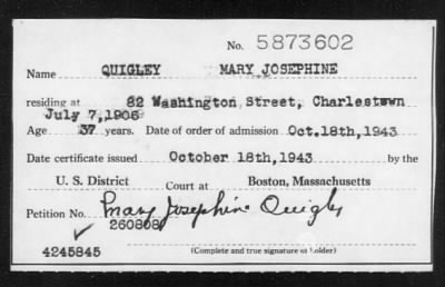 Thumbnail for 1943 > QUIGLEY MARY JOSEPHINE