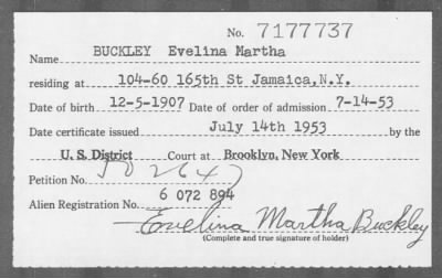 Thumbnail for 1953 > BUCKLEY Evelina Martha