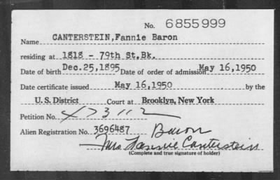 Thumbnail for 1950 > CANTERSTEIN, Fannie Baron