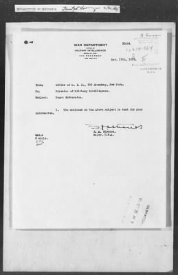 Thumbnail for 351-400 > 364 - IO-NYC to MID. Re: Maj. H.A. Strauss forwards copy of report gathered by one of Military Intelligence Allies regarding the "Negro Agitation".