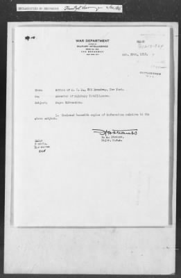 Thumbnail for 351-400 > 364 - IO-NYC to MID. Re: Maj. H.A. Strauss forwards copy of report gathered by one of Military Intelligence Allies regarding the "Negro Agitation".