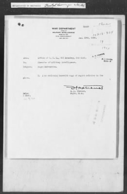 Thumbnail for 351-400 > 364 - IO-NYC to MID. Re: Maj. H.A. Strauss forwards copy of report gathered by one of Military Intelligence Allies regarding the "Negro Agitation".