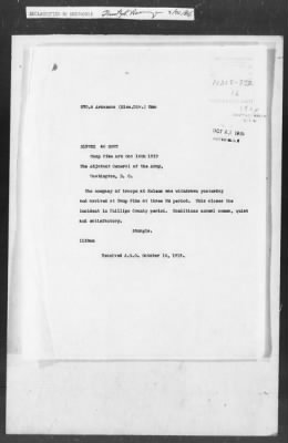 Thumbnail for 351-400 > 372 - C of S forwards letter from Mrs. M.C. Duncan, Bernie, MO, to Sec. of War. Re: Uprising in Fargo, AR.