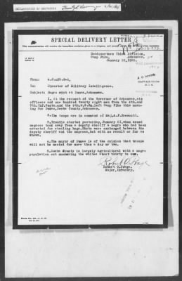 Thumbnail for 351-400 > 372 - C of S forwards letter from Mrs. M.C. Duncan, Bernie, MO, to Sec. of War. Re: Uprising in Fargo, AR.