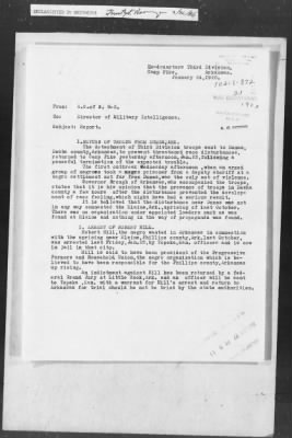 Thumbnail for 351-400 > 372 - C of S forwards letter from Mrs. M.C. Duncan, Bernie, MO, to Sec. of War. Re: Uprising in Fargo, AR.