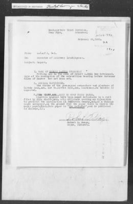 Thumbnail for 351-400 > 372 - C of S forwards letter from Mrs. M.C. Duncan, Bernie, MO, to Sec. of War. Re: Uprising in Fargo, AR.