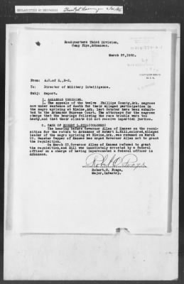 Thumbnail for 351-400 > 372 - C of S forwards letter from Mrs. M.C. Duncan, Bernie, MO, to Sec. of War. Re: Uprising in Fargo, AR.