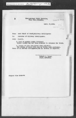 Thumbnail for 351-400 > 372 - C of S forwards letter from Mrs. M.C. Duncan, Bernie, MO, to Sec. of War. Re: Uprising in Fargo, AR.