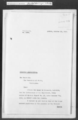 Thumbnail for 351-400 > 378 - M/A England #8211 forwards a British Secret Report. Re: Unrest among the negroes based on statement by Maj. W.H. Loving.