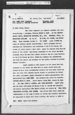 Thumbnail for 351-400 > 387 - D.J. to MID. Transmits copy of reports by Agent McPhail and Austin of Ft. Worth, TX. Re: Transfer of white prisoner by Sgt. Tony Rush and Pvt. Edward R. DeHaven, both colored.