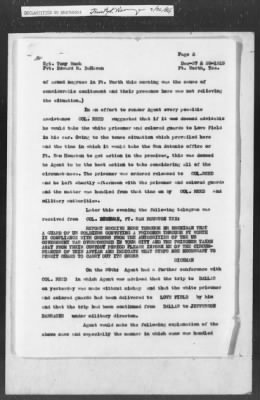 Thumbnail for 351-400 > 387 - D.J. to MID. Transmits copy of reports by Agent McPhail and Austin of Ft. Worth, TX. Re: Transfer of white prisoner by Sgt. Tony Rush and Pvt. Edward R. DeHaven, both colored.