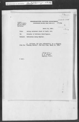 Thumbnail for 351-400 > 394 - IO-ED forwards clipping from "Evening Journal", NYC. Re: Radicalism spreading among negroes as told by Hugh S. Martin, former Capt. USA MID.