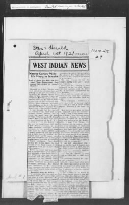 Thumbnail for 401-450 > 418 - DS forwards report that Marcus Garvey is to visit Kingston, Jamaica.