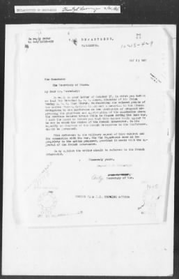 Thumbnail for 401-450 > 429 - C of S forwards letter from 3rd Asst Sec. of State to Sec. of War. Re: Desire among colored people of US to present a memorial to the French delgation.