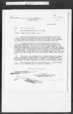 Thumbnail for 401-450 > 435 - DJ to MID. Re: Photostatic copy of a letter addressed to Marcus Garvey, negro agitator, by one Mack C. Nance, Sgt. In QMC US Army, Camp Lewis, WA.