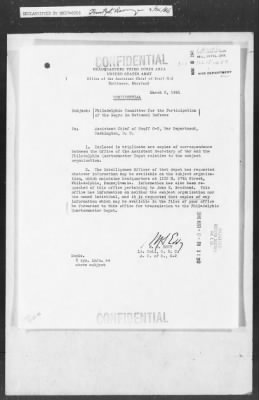 Thumbnail for 451-473 > 457 - I.O. 3rd C.A. to G2. Re: Philadelphia Committee for the Participation of the Negro in National Defense.