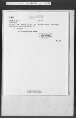 Thumbnail for 451-473 > 457 - I.O. 3rd C.A. to G2. Re: Philadelphia Committee for the Participation of the Negro in National Defense.