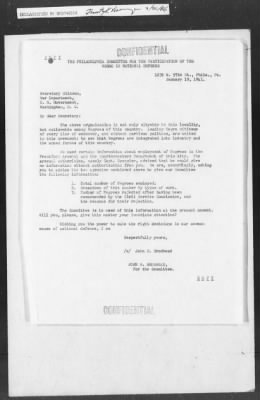 Thumbnail for 451-473 > 457 - I.O. 3rd C.A. to G2. Re: Philadelphia Committee for the Participation of the Negro in National Defense.