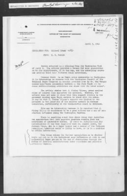 Thumbnail for 451-473 > 459 - Chief of Ord. memo for G2. Re: Clipping regarding Negro Congress urging negro workers in Ford plant to cease striking.