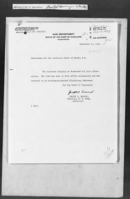 Thumbnail for 451-473 > 468 - War Dept., Office of Chief of Chaplains. Re: Annonymously letter quoting Afro-American newspaper.