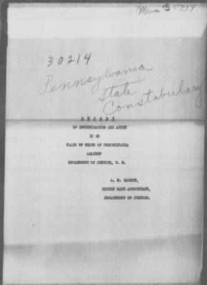 Thumbnail for Miscellaneous Files, 1909-21 > Investigation Claim of Pennsylvania against the Department of Justice (#30214)