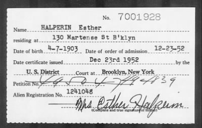 Thumbnail for 1952 > HALPERIN Esther