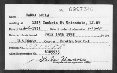 Thumbnail for 1952 > HANNA LEILA