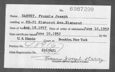 Thumbnail for 1952 > HARVEY, Francis Joseph