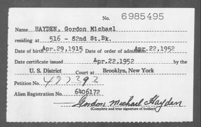 Thumbnail for 1952 > HAYDEN, Gordon Michael