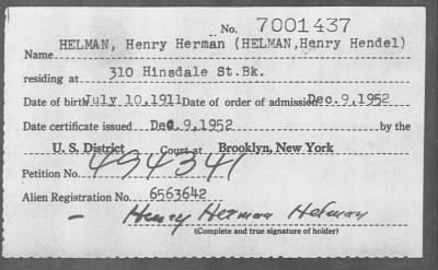 Thumbnail for 1952 > HELMAN, Henry Herman