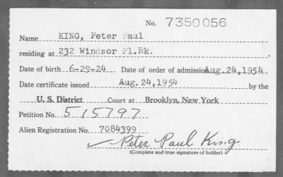 Thumbnail for 1954 > KING, Peter Paul