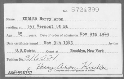 Thumbnail for 1943 > KUDLER Harry Aron